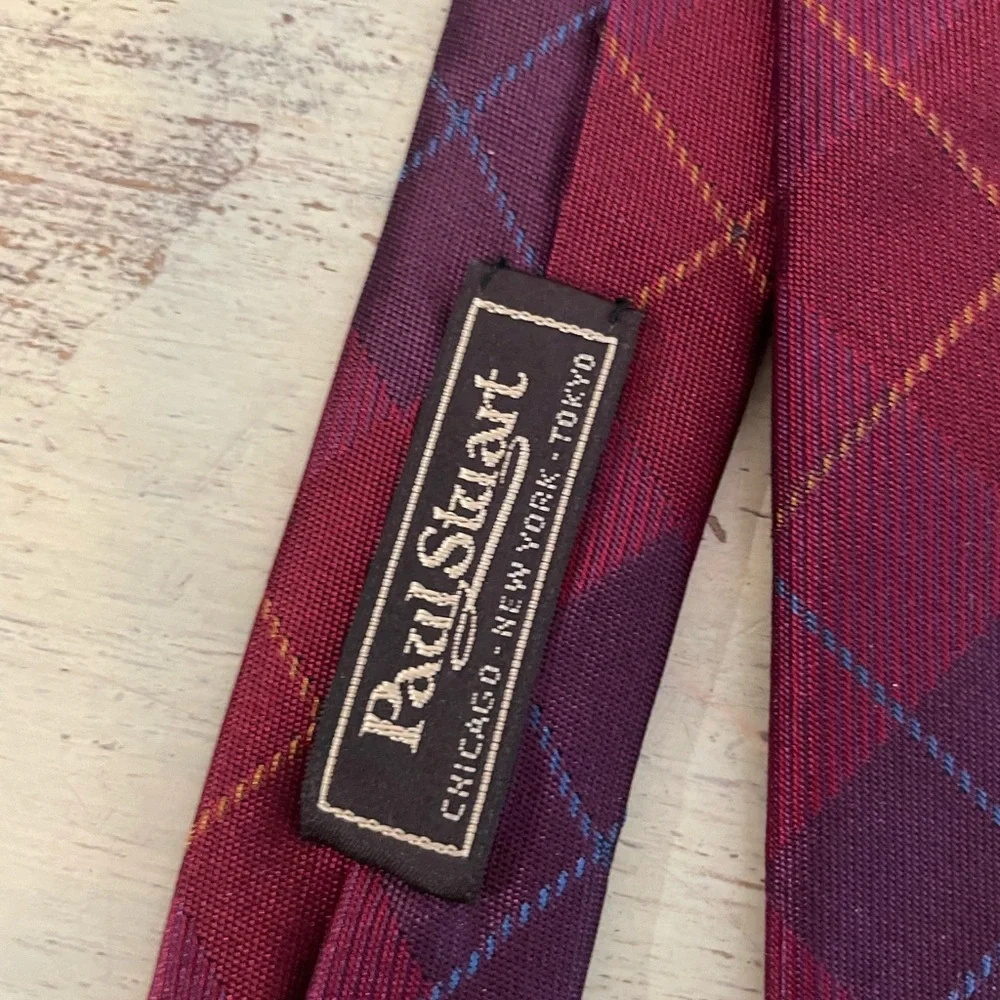 Paul Stuart Made in USA Plaid Woven Silk‎ Tie in Burgundy (Multi) $195